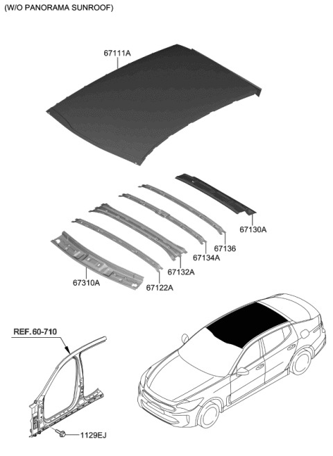 2018 Kia Stinger Rail Assembly-Roof Rear Diagram for 67131J5000