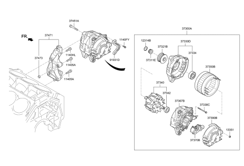 2018 Kia Stinger Flange Nut Diagram for 373813L001