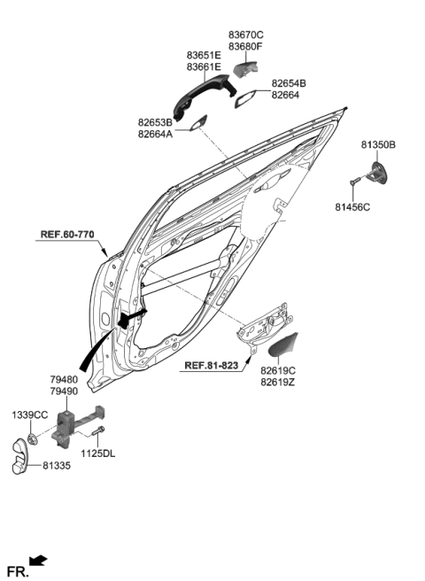 2018 Kia Stinger Rear Door Outside Handle Diagram for 83661J5010