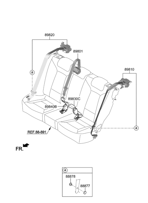 2021 Kia Stinger Rear Seat Belt Assembly Center Diagram for 89850J5500YBR