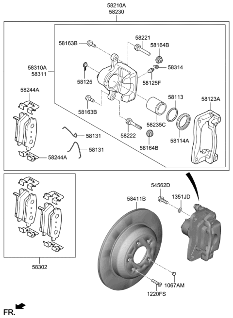 2020 Kia Stinger Rear Wheel Brake Assembly Diagram for 58210J5000
