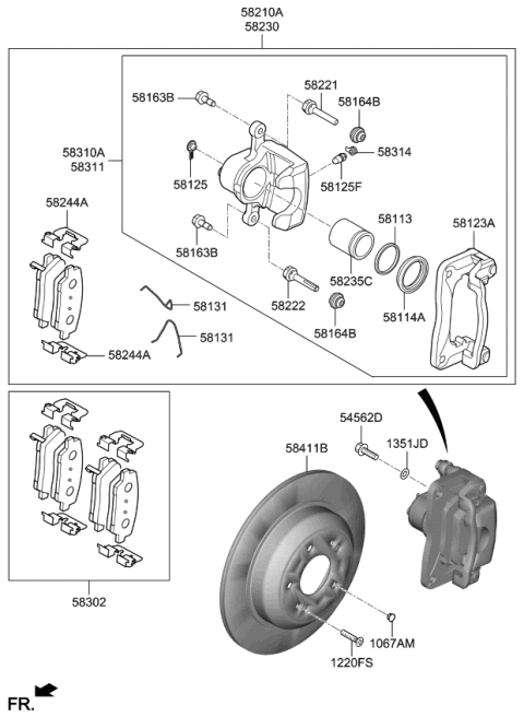 2020 Kia Stinger Rear Brake Caliper Kit Diagram for 58311J5A00