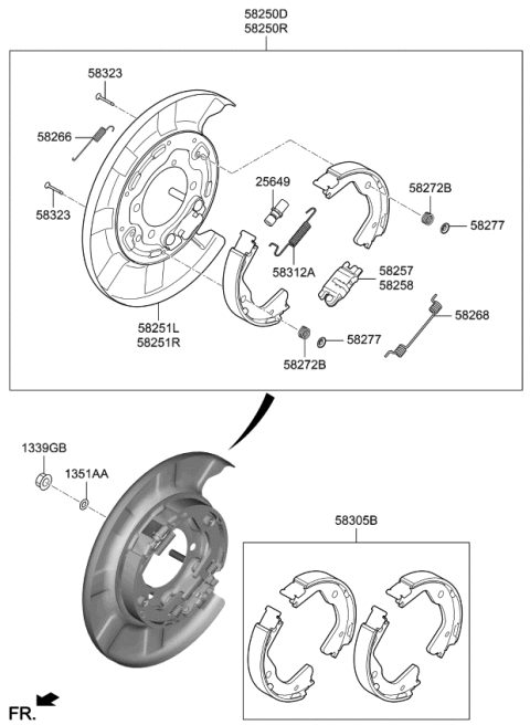 2019 Kia Stinger Rear Shoe & Lining Kit Diagram for 58305J5A05