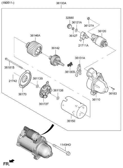 2020 Kia Stinger Starter Assembly Diagram for 3610025350