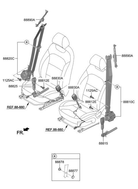 2019 Kia Stinger Front Seat Belt Buckle Assembly Diagram for 88830J5000YBR