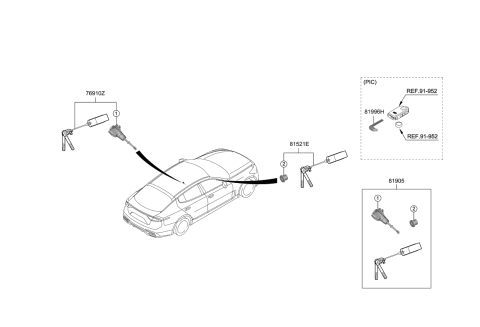 2019 Kia Stinger Lock Key & Cylinder Set Diagram for 81905J5000