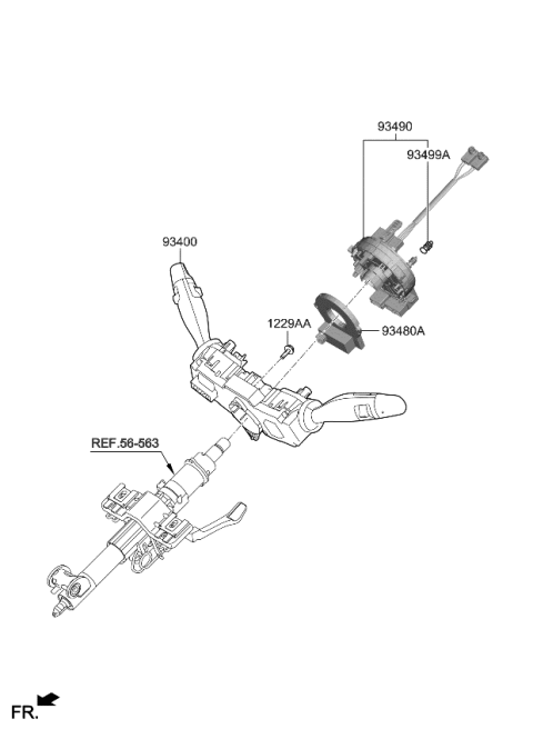 2020 Kia Stinger Clock Spring Contact Assembly Diagram for 93490G2220