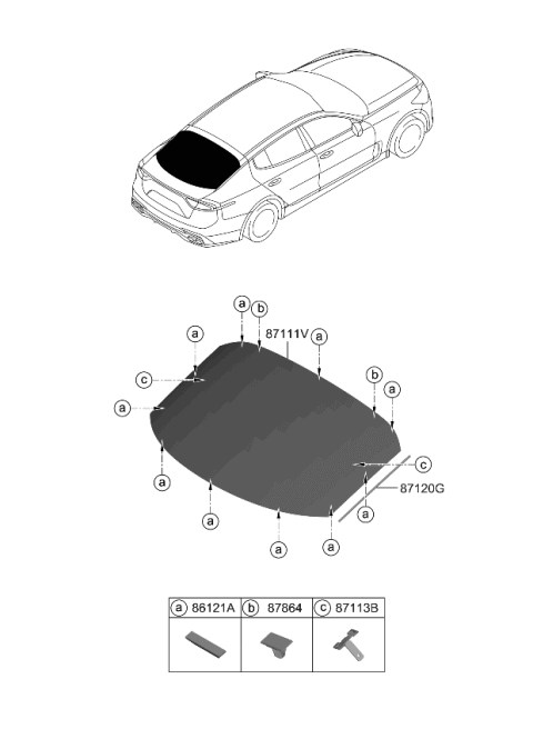 2019 Kia Stinger Rear Window Glass & Moulding Diagram