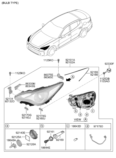 2021 Kia Stinger Passenger Side Headlight Assembly Diagram for 92102J5220