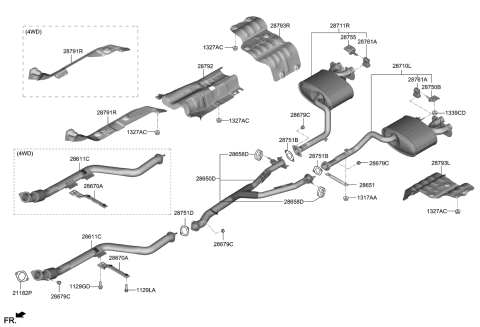 2018 Kia Stinger Rear Muffler Assembly, Left Diagram for 28710J5010