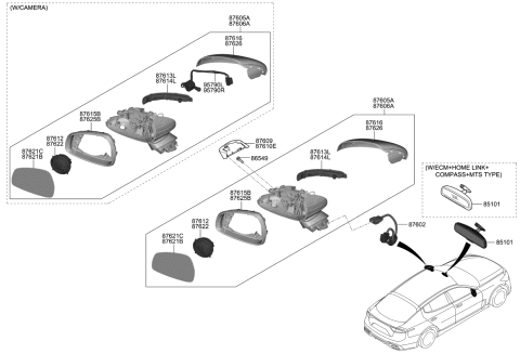 2021 Kia Stinger ACTUATOR Assembly-Outside Mirror Diagram for 876223R000