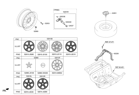 2019 Kia Stinger Wheel & Cap Diagram