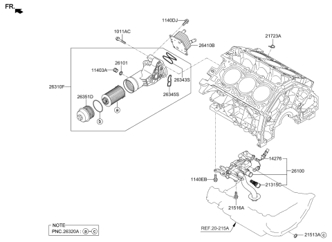 2020 Kia Stinger Cooler Assembly-Engine Oil Diagram for 264103LTA0