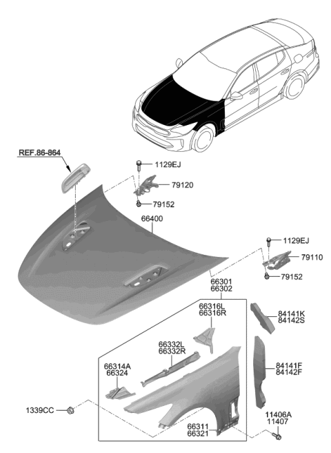 2020 Kia Stinger Hinge Assembly-Hood,LH Diagram for 79110J5000