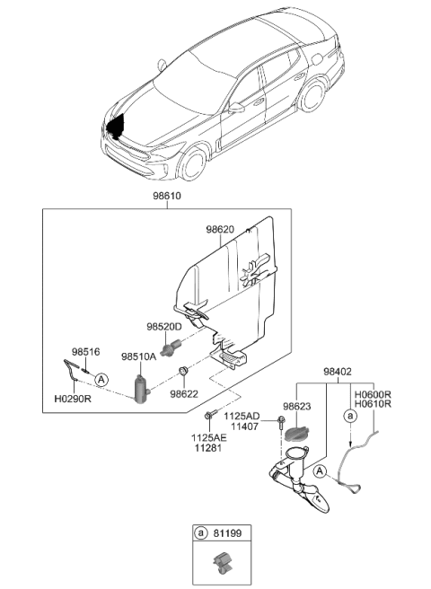 2019 Kia Stinger Motor & Pump Assembly-Windshield Washer Diagram for 98510C1000