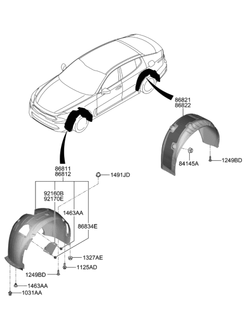 2019 Kia Stinger Headlamp Cover, Right Diagram for 86878J5000