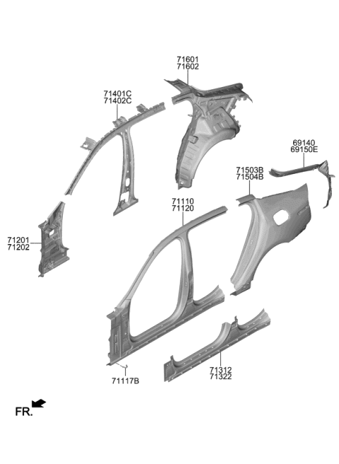 2020 Kia Stinger Pillar Assembly-Front Inner Diagram for 71202J5000