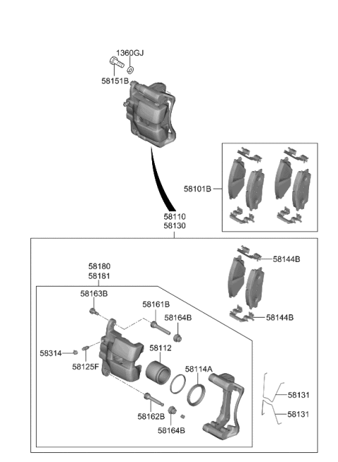 2024 Kia Soul Front Brake Caliper, Left Diagram for 58180K0A00