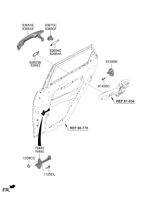 2023 Kia Soul Cover-Rr Dr O/S HDL Diagram for 83652K0030