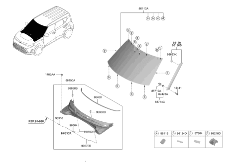 2023 Kia Soul Windshield Glass Diagram