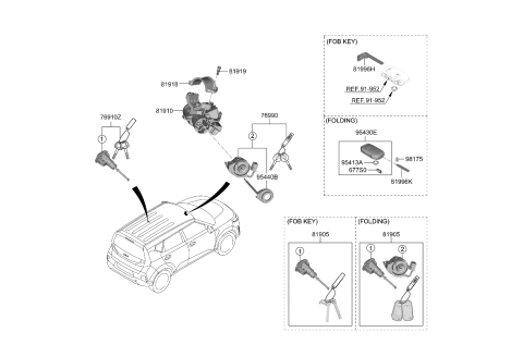 2023 Kia Soul Key & Cylinder Set Diagram