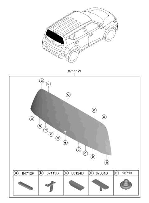 2023 Kia Soul Rear Window Glass & Moulding Diagram