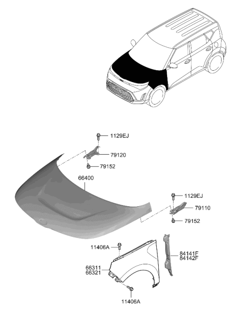 2023 Kia Soul Fender & Hood Panel Diagram