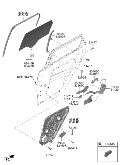 2024 Kia Soul Rear Door Window Regulator & Glass Diagram