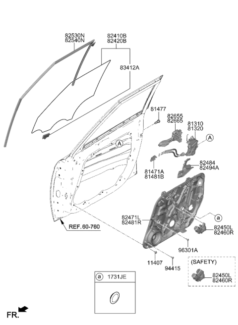 2024 Kia Soul GLASS ASSY-FRONT DOO Diagram for 82420K0420