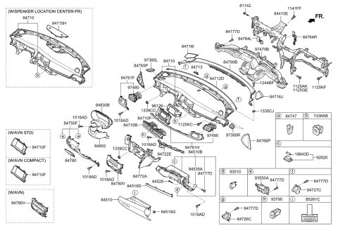 2017 Kia Optima Hybrid Panel Assembly-Crash Pad Diagram for 84750D4000BGH