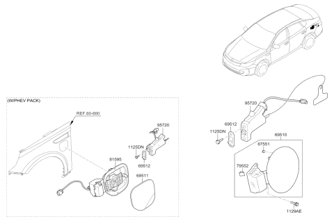 2017 Kia Optima Hybrid Fuel Filler Door Assembly Diagram for 69510D4000