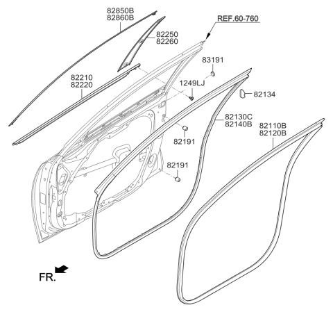 2017 Kia Optima Hybrid WEATHERSTRIP Assembly-Front Door Side Diagram for 82140D4000