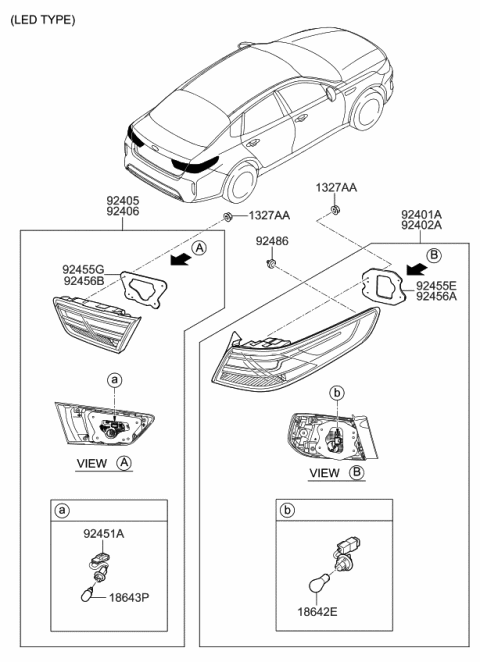 2018 Kia Optima Hybrid Lamp Rear Combination Outside Pad Diagram for 92460D4200