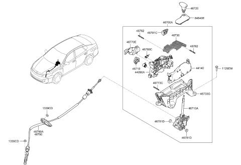 2016 Kia Optima Hybrid Automatic Transmission Shift Control Cable Diagram for 46790D4200