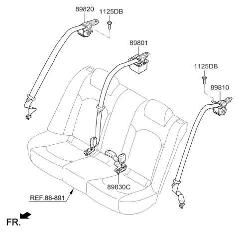 2017 Kia Optima Hybrid Rear Seat Belt Assembly Right Diagram for 89820A8500WK