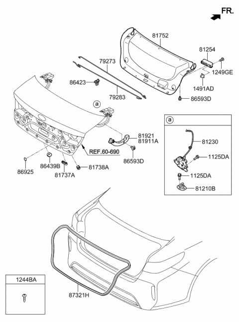 2016 Kia Optima Hybrid Bar Trunk Lid Hinge Diagram for 79273D4000