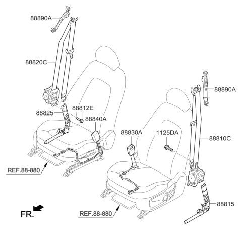 2016 Kia Optima Hybrid Front Seat Belt Assembly Right Diagram for 88820A8500WK
