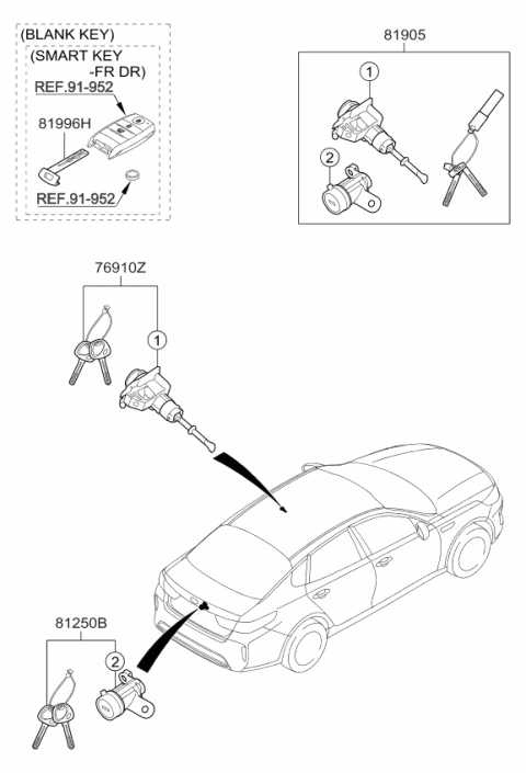 2016 Kia Optima Hybrid Key & Cylinder Set Diagram