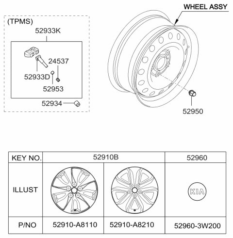 2017 Kia Optima Hybrid Wheel & Cap Diagram