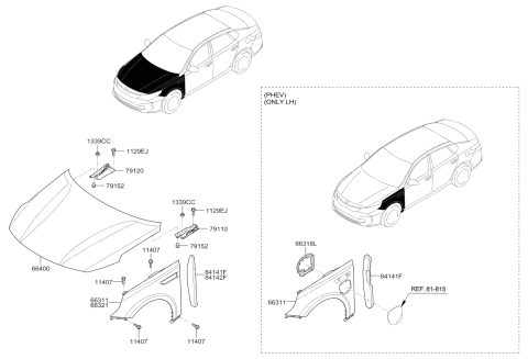 2017 Kia Optima Hybrid Fender & Hood Panel Diagram