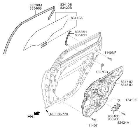 2016 Kia Optima Hybrid Rear Door Window Regulator & Glass Diagram