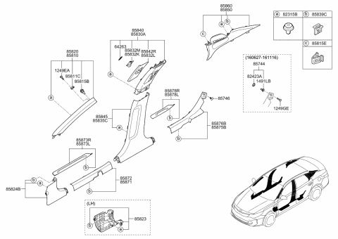 2017 Kia Optima Hybrid Trim Assembly-Center Pillar Diagram for 85840D4100CGA