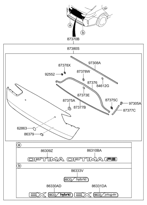 2017 Kia Optima Hybrid MOULDING Sub Assembly-Ba Diagram for 87390D4020