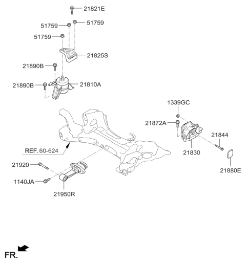 2018 Kia Optima Hybrid Engine & Transaxle Mounting Diagram