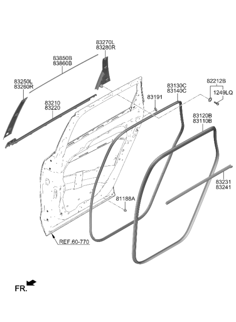 2023 Kia Telluride Rear Door Moulding Diagram