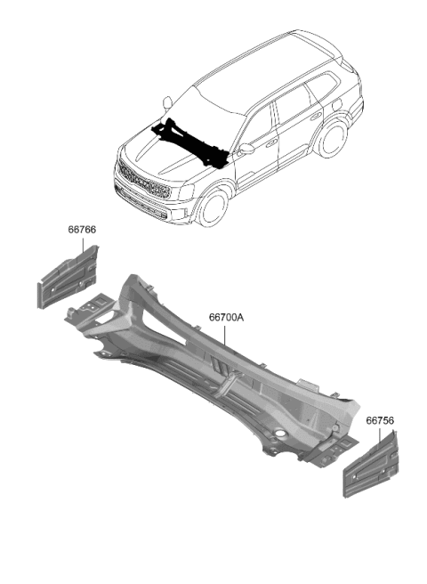 2023 Kia Telluride PANEL ASSY-COWL COMP Diagram for 66700S9500