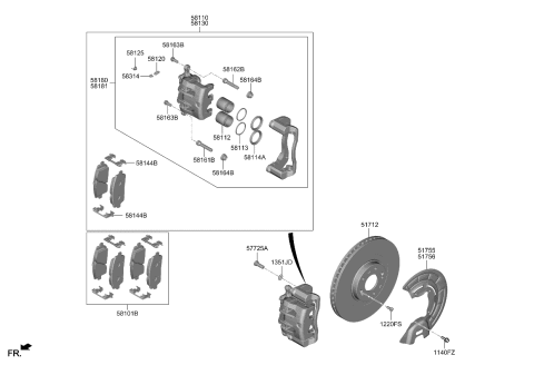 2023 Kia Telluride Front Brake Assembly, Right Diagram for 58130S9000