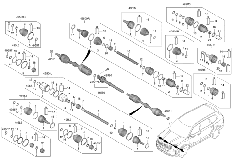 2024 Kia Telluride Boot Kit-Diff Side,L Diagram for 495L5P2400