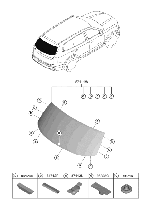 2023 Kia Telluride Rear Window Glass & Moulding Diagram