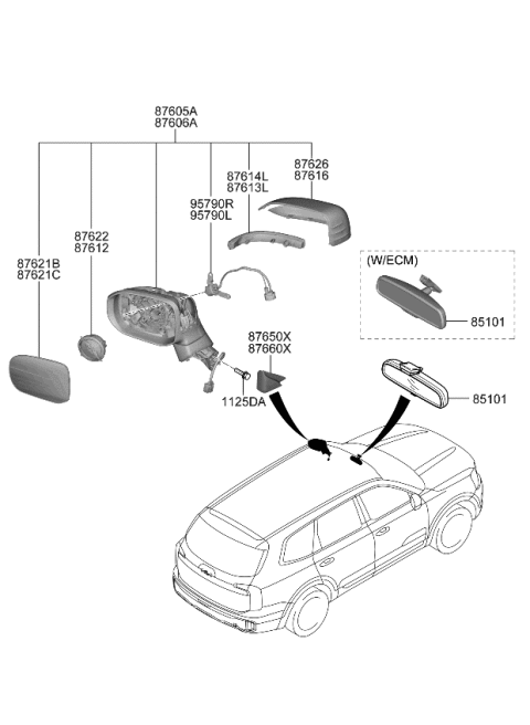 2024 Kia Telluride MIRROR ASSY-OUTSIDE Diagram for 87620S9520